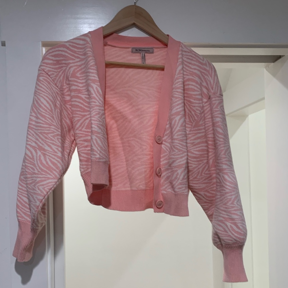 Cropped BCBGeneration Pink Zebra Cardigan